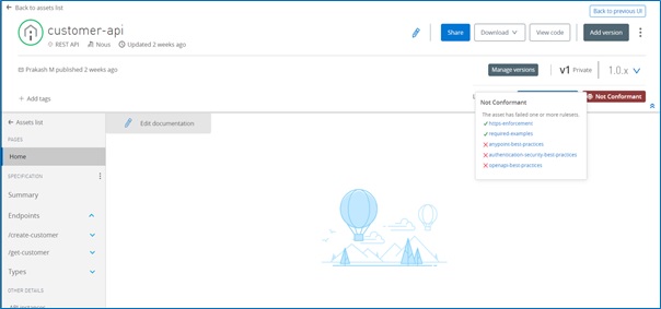 View API conformance status in the Anypoint Exchange console