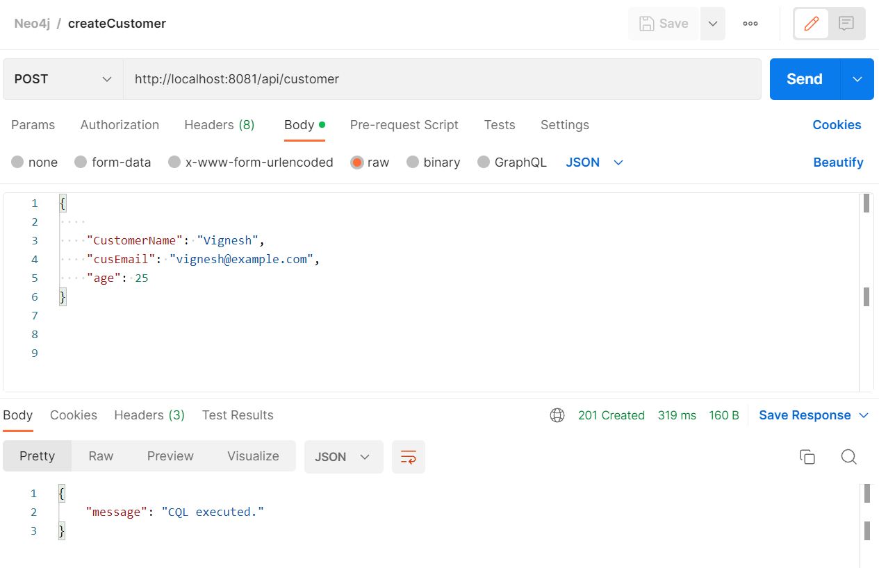 Postman collection and respective output in Neo4j