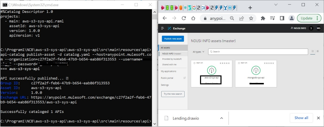  Command line to publish the API specification and the asset at Anypoint Exchange