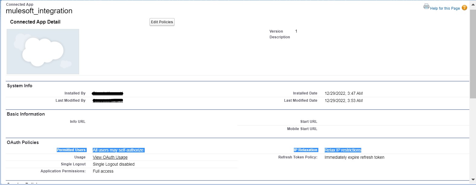 Change the permitted users and IP Restrictions as shown above