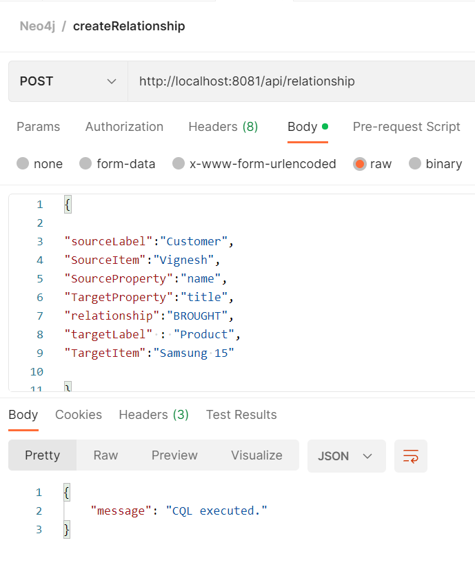 Postman collection and respective output in Graph database