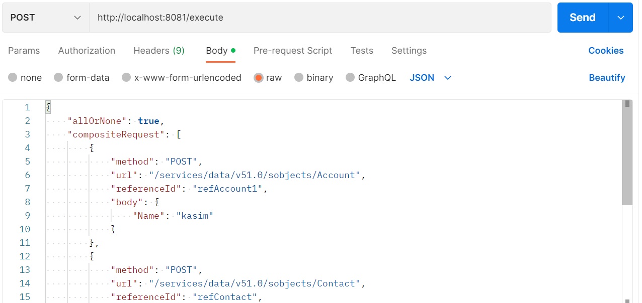 Postman Request to MuleSoft Flow of Salesforce Composite connector