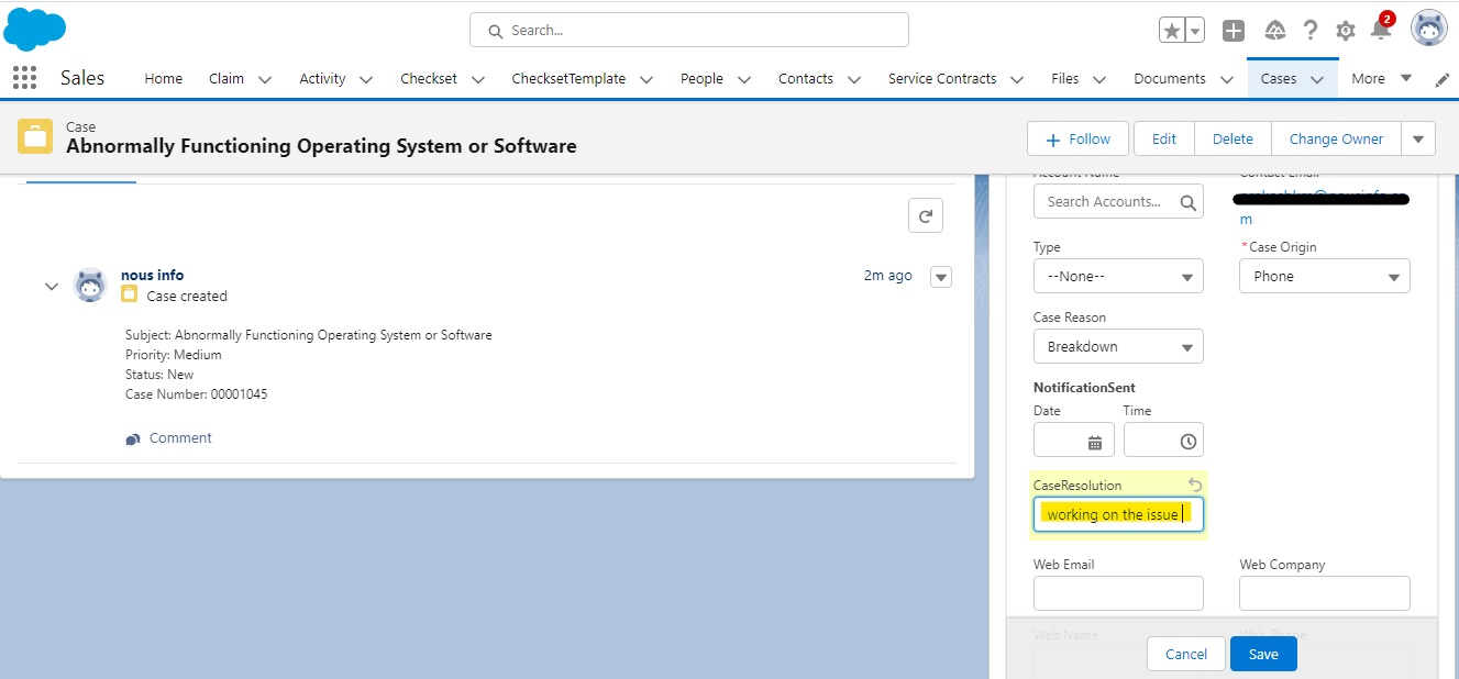 In Salesforce, to enter the case resolution