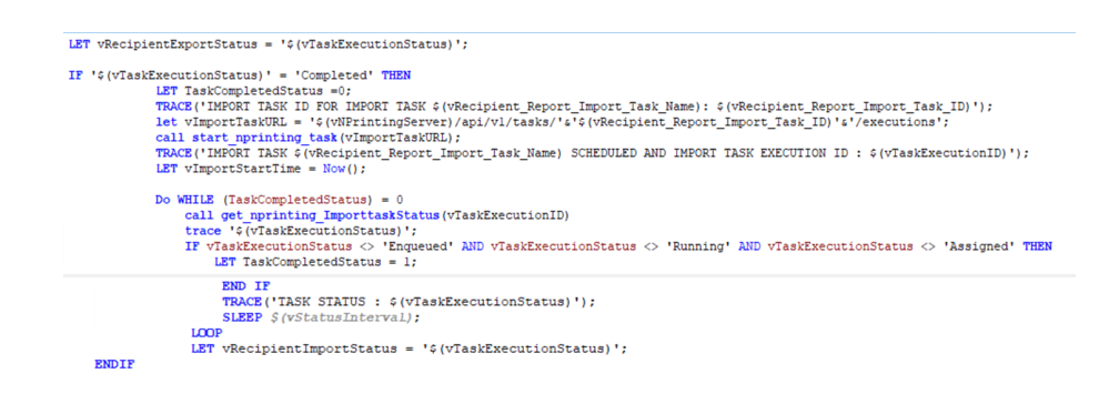 Subroutine call to trigger the import task