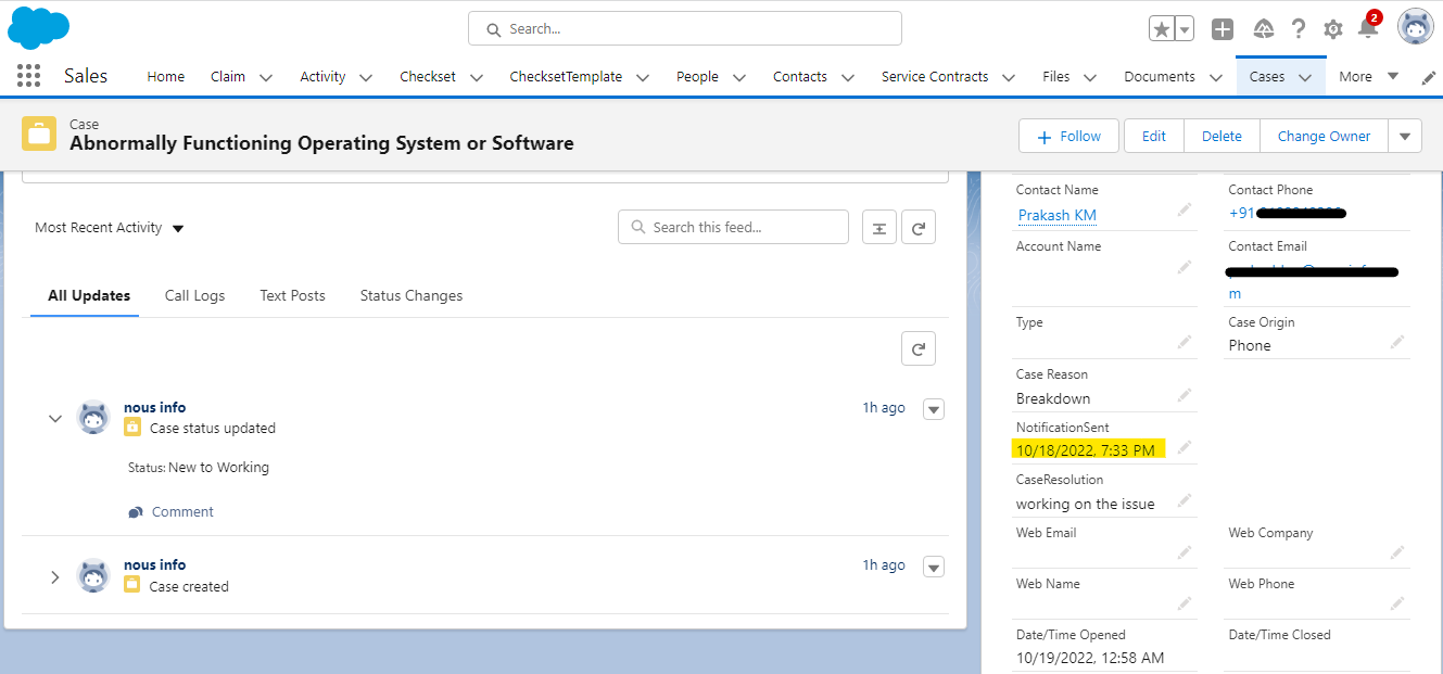 Updated the date and time in Salesforce